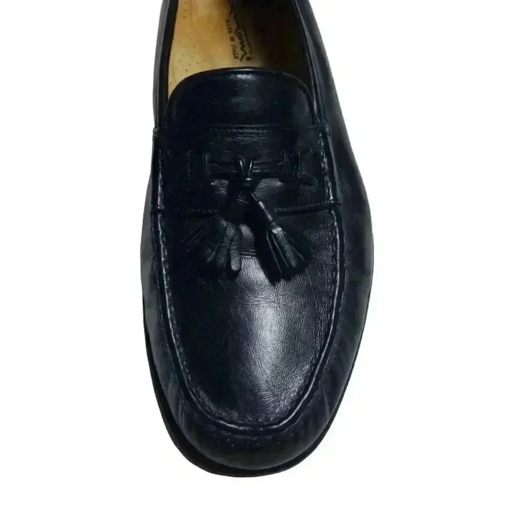 Santoni Men's Made in Italy Black Leather Tasseled Loafers Shoes Size 9.5 D